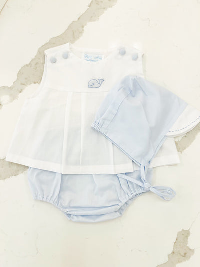 Shadow Embroidered Whale Boy Diaper Set