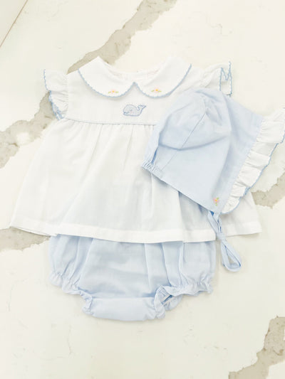 Shadow Embroidered Whale Girl Diaper Set