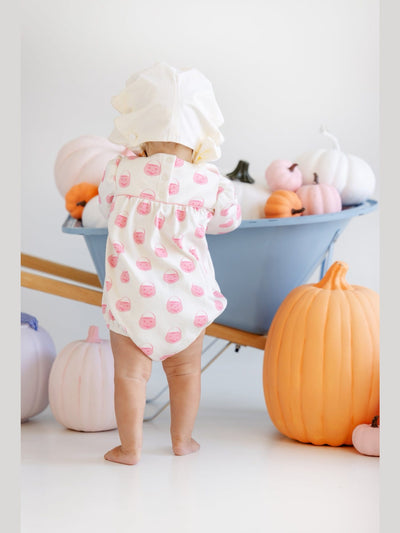 Long Sleeve Penny's Play Bubble- Vintage Prep Pumpkin Pails Pink
