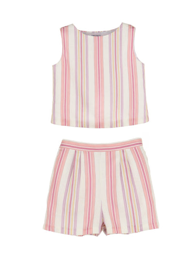 Olive Pink Striped Shorts Set