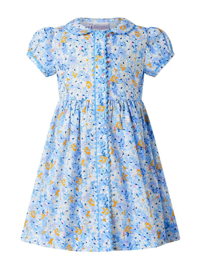 Daisy Button-Front Blue Dress