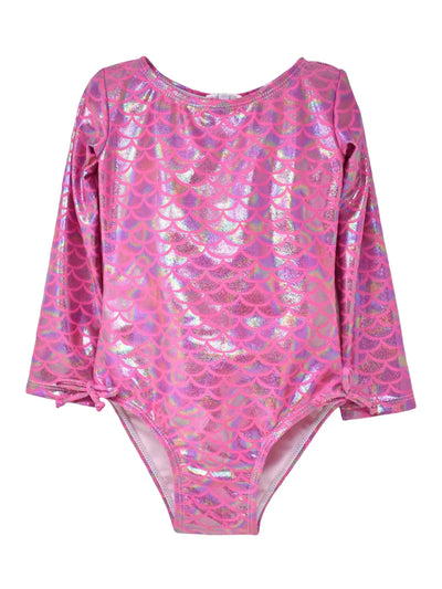 UPF 50+ Charlie L/S Rash Guard Swimsuit - Shiny Pink Scales