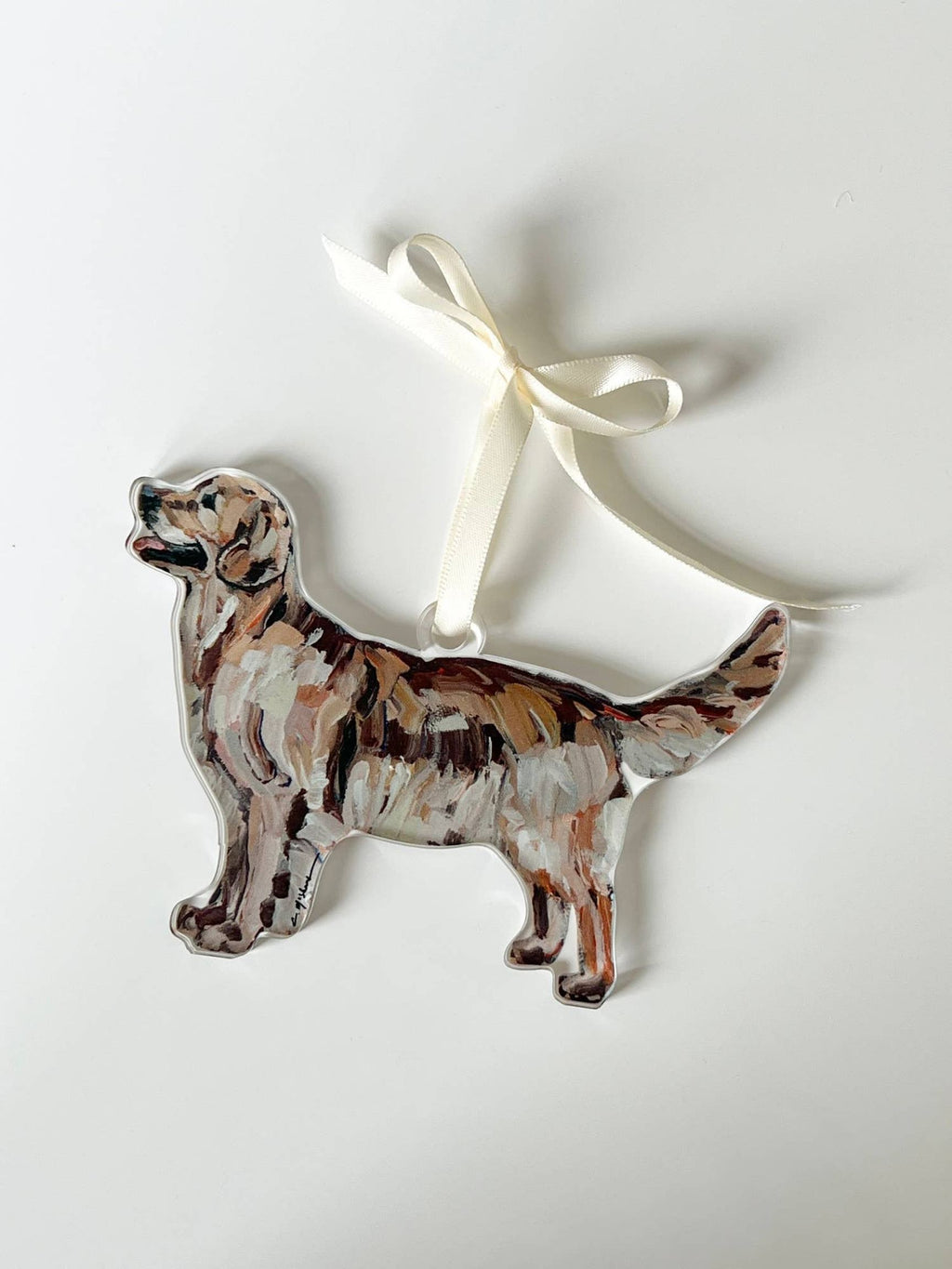 Golden Retriever Dark Acrylic Christmas Dog Ornament - Wreath Charm