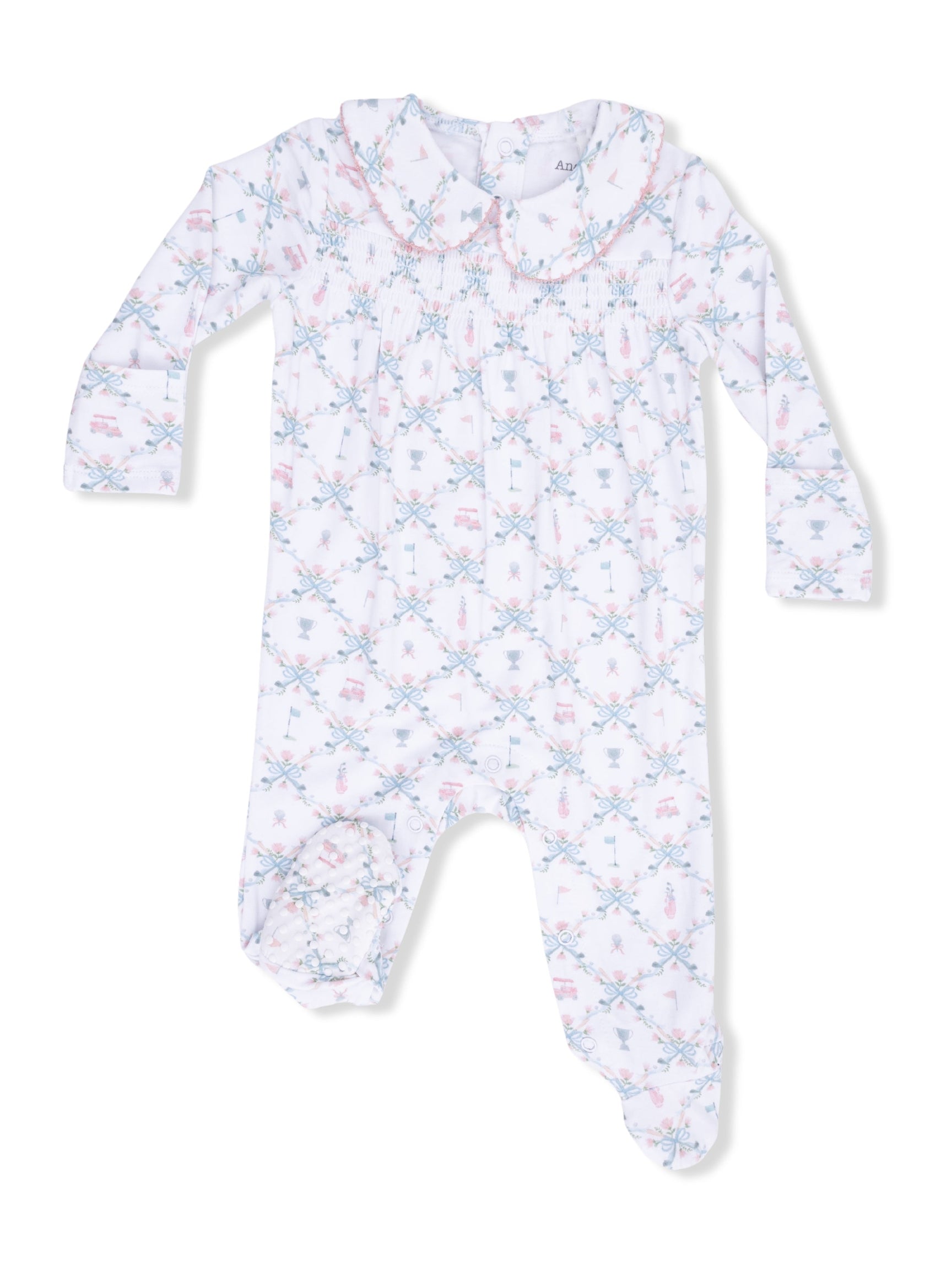 Golf Trellis Pink - Smocked Peter Pan Snap Footie