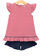 Gracie Ruffle Short Set- Red Stripe and Navy