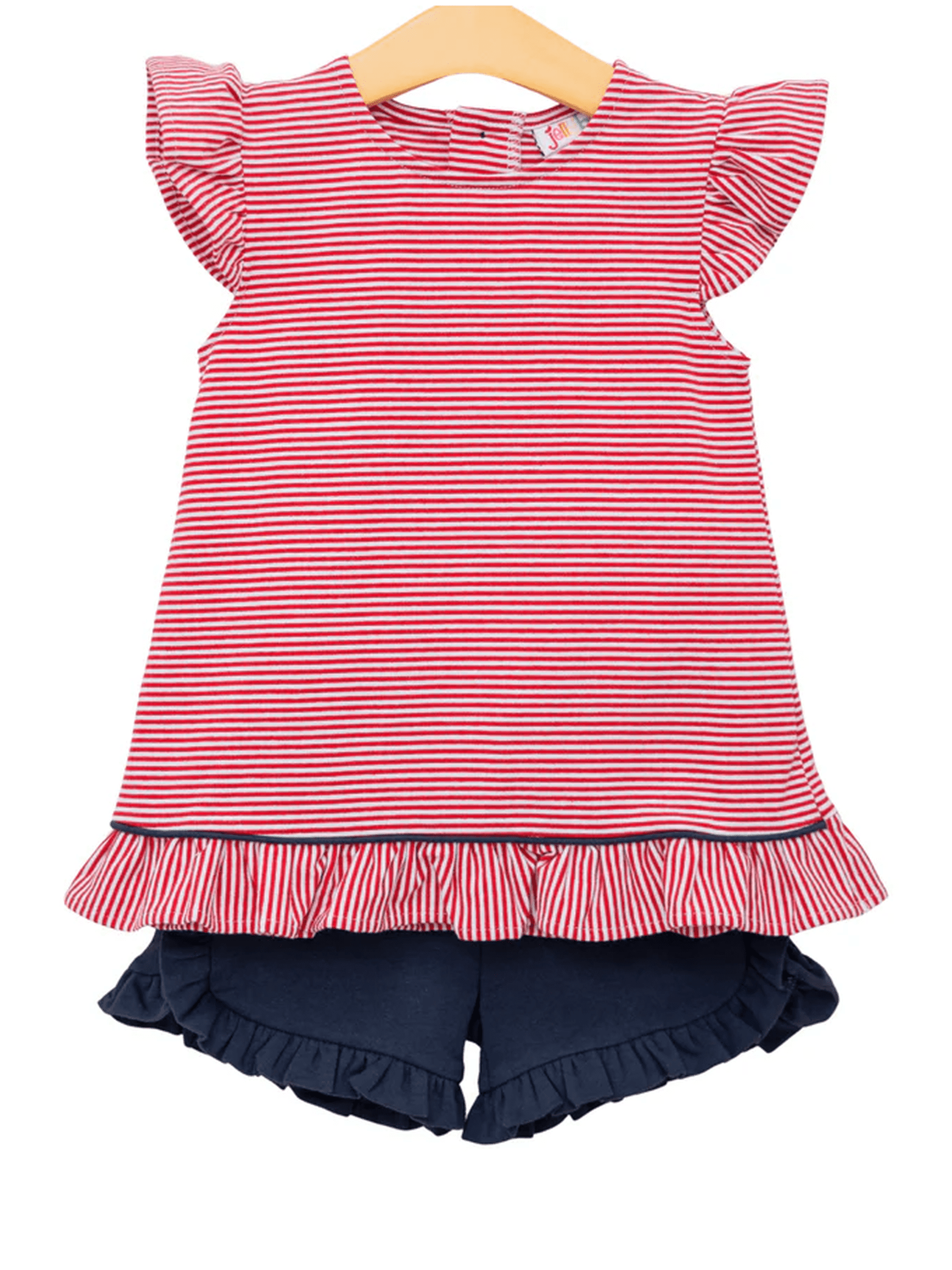 Gracie Ruffle Short Set- Red Stripe and Navy