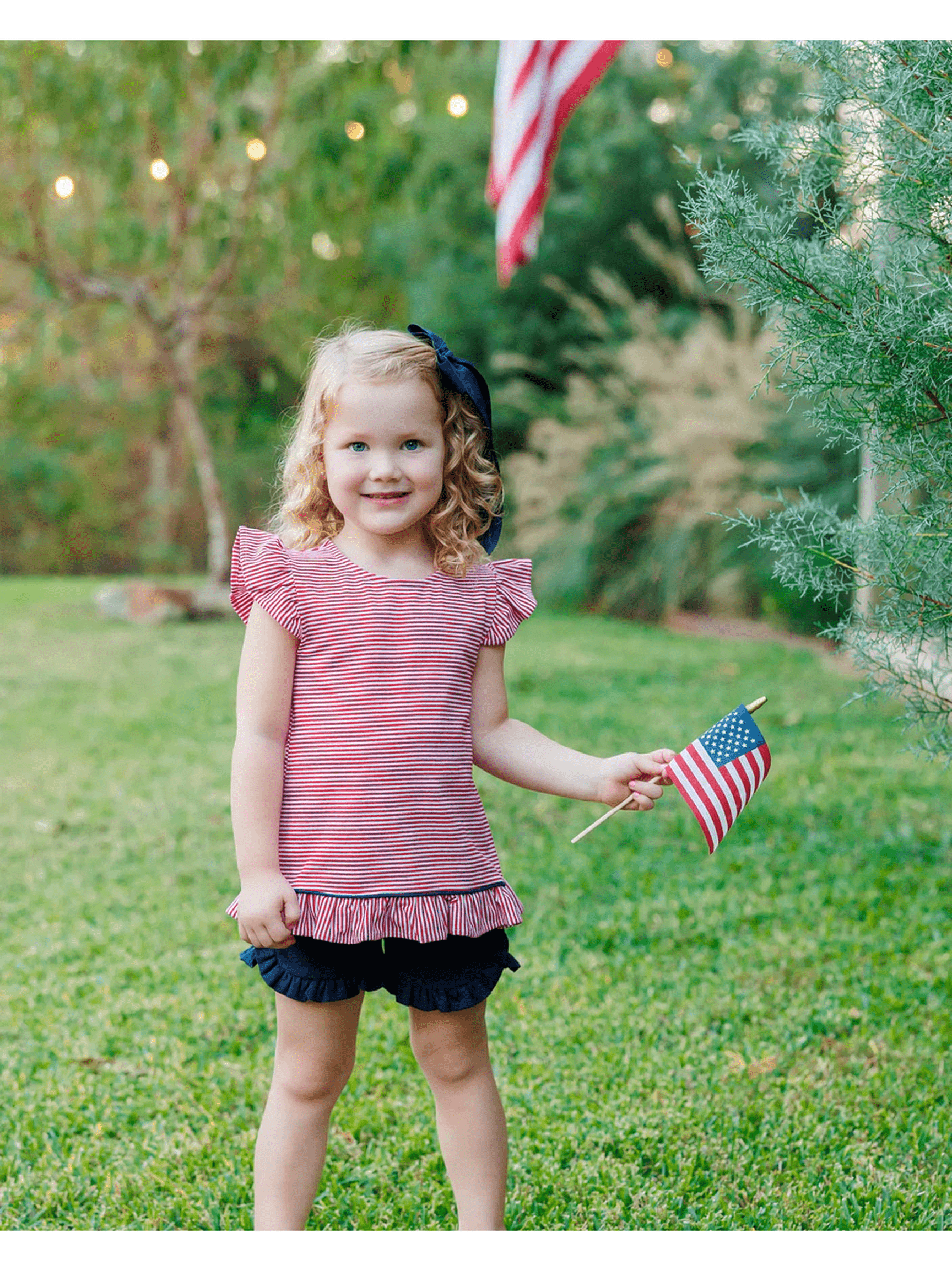 Gracie Ruffle Short Set- Red Stripe and Navy