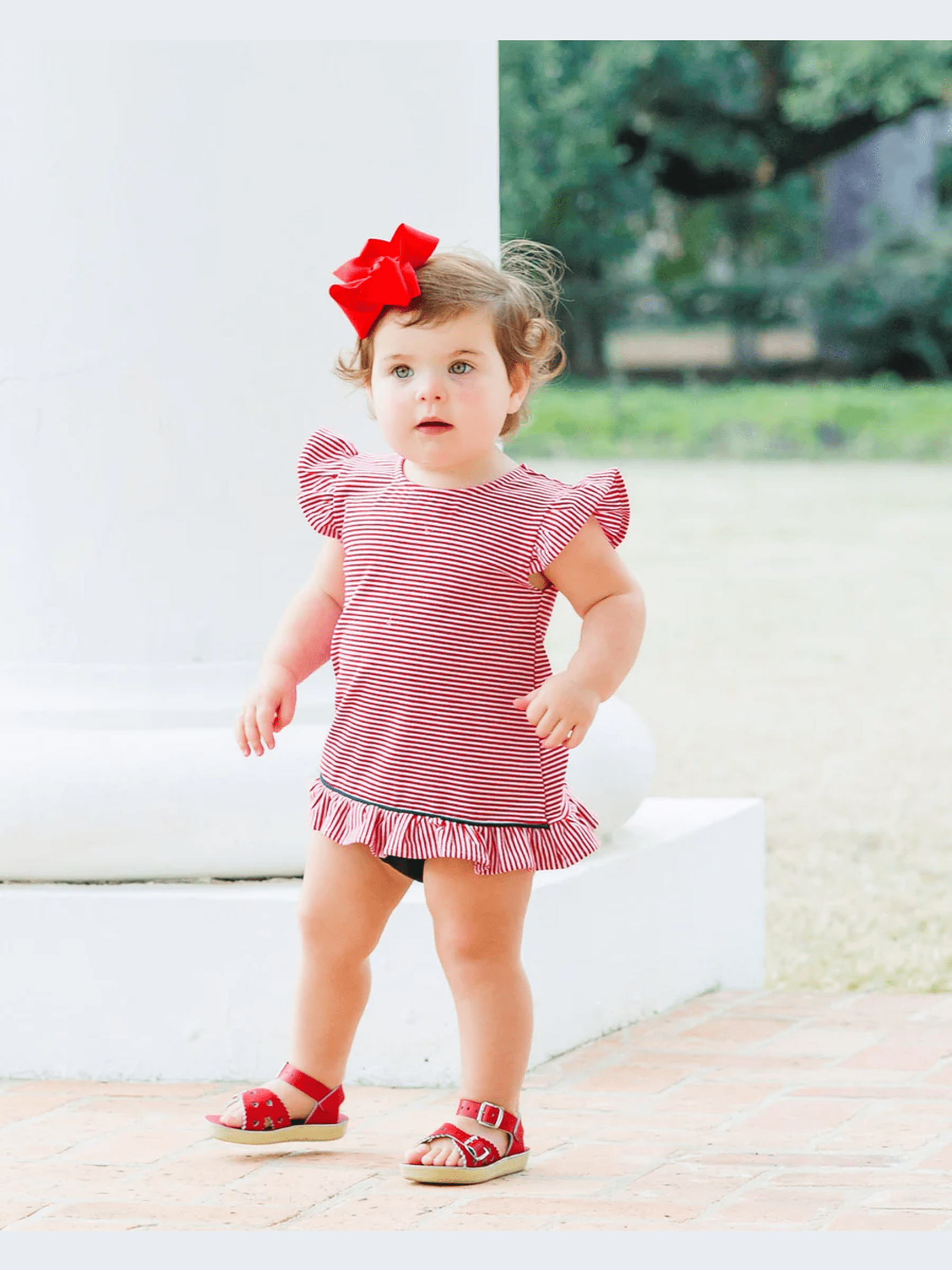 Gracie Diaper Set- Red Stripe and Navy