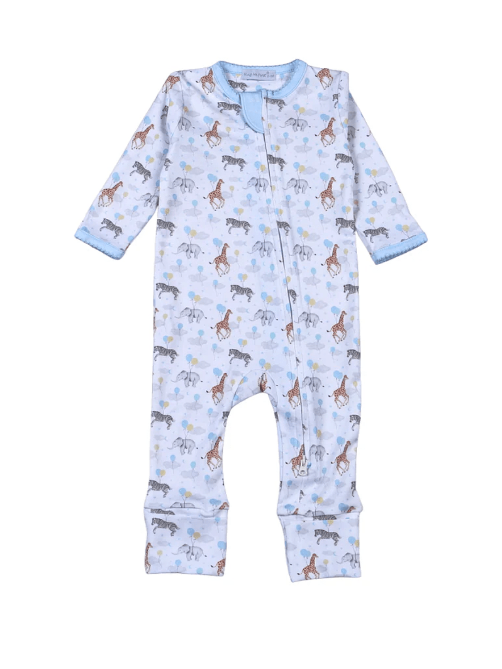 Balloon Ride Zipper Footie Blue