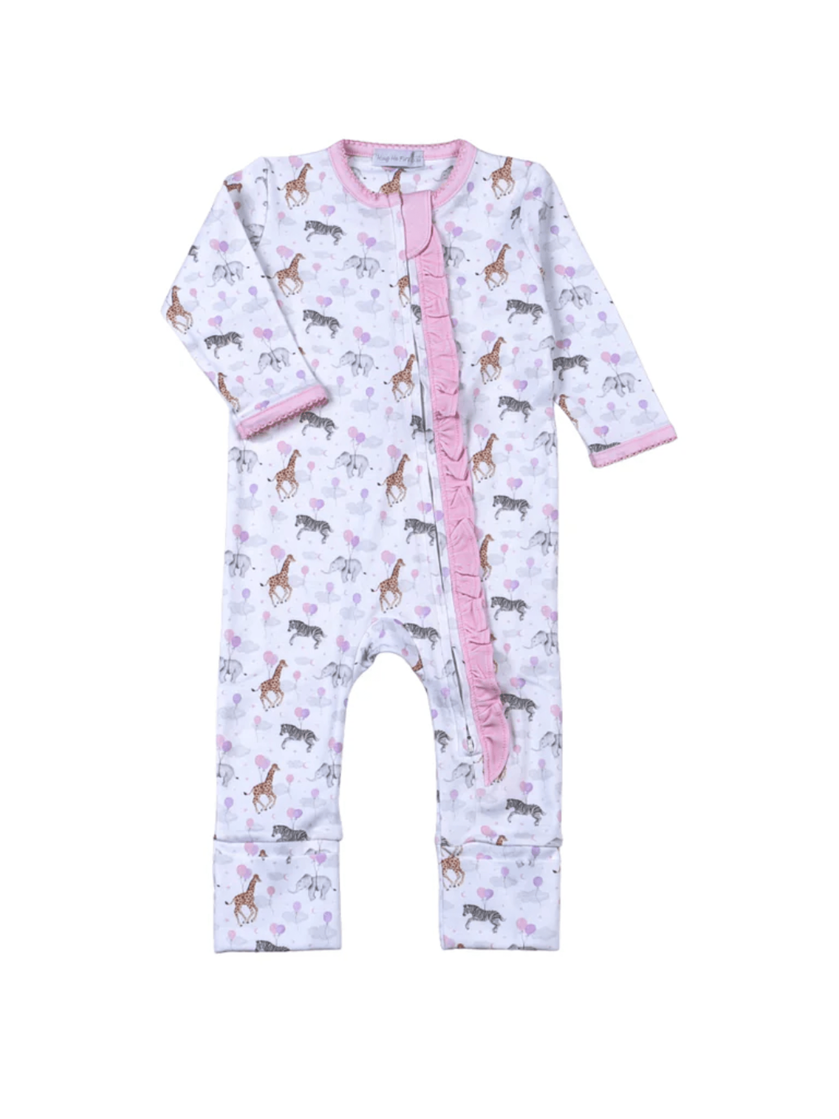 Balloon Ride Zipper Footie Pink