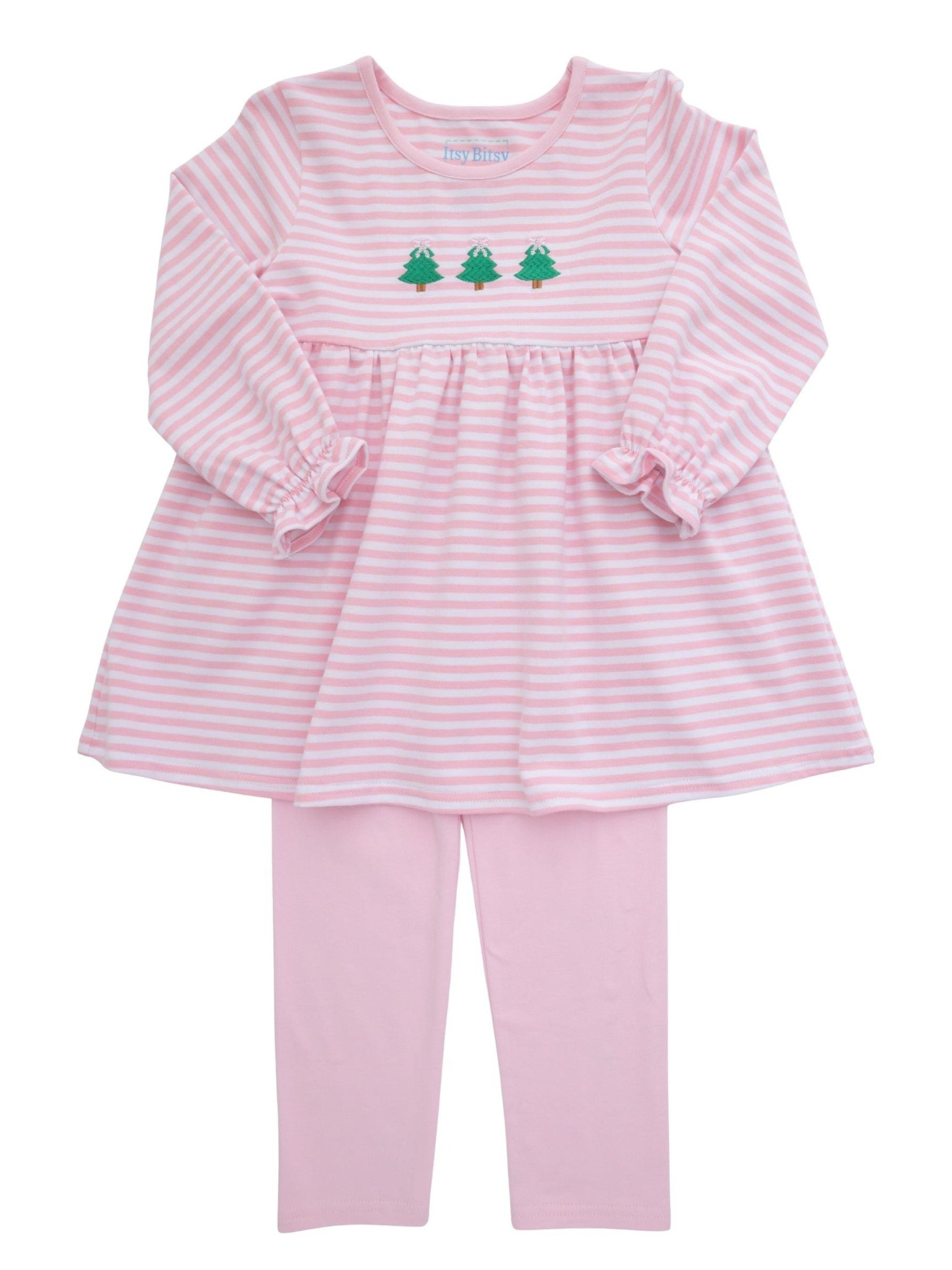 Pink Christmas Tree Ruffle Pant Set