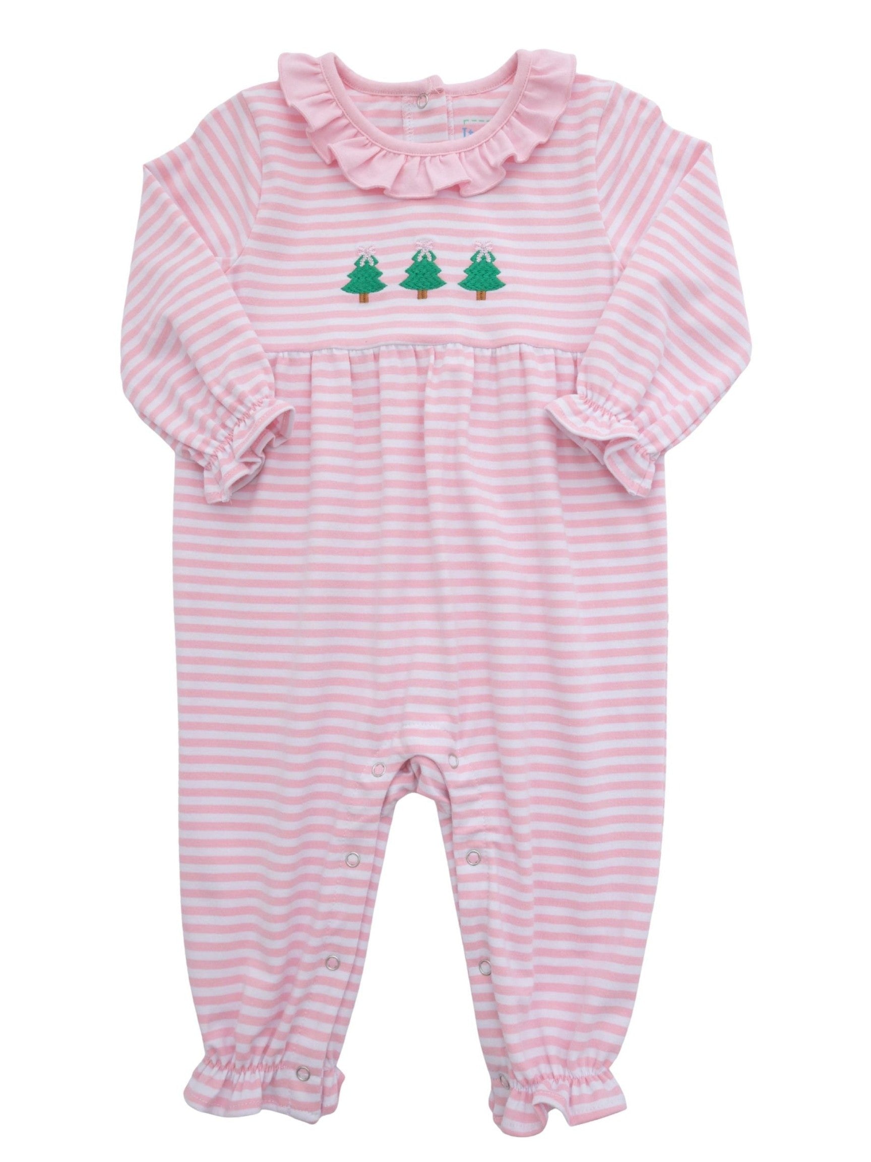 Pink Christmas Tree Ruffle Romper