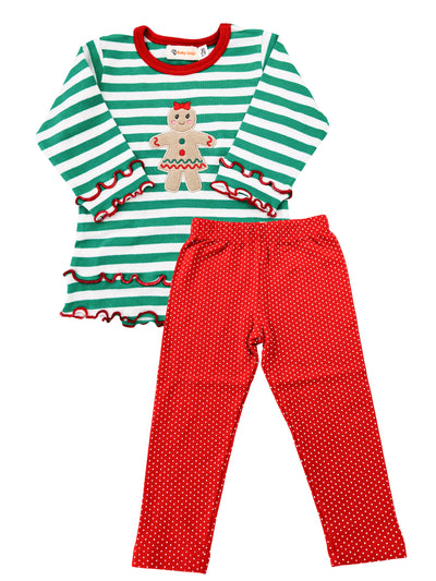 Gingerbread Girl Green Striped Legging Set - Posh Tots Children's Boutique