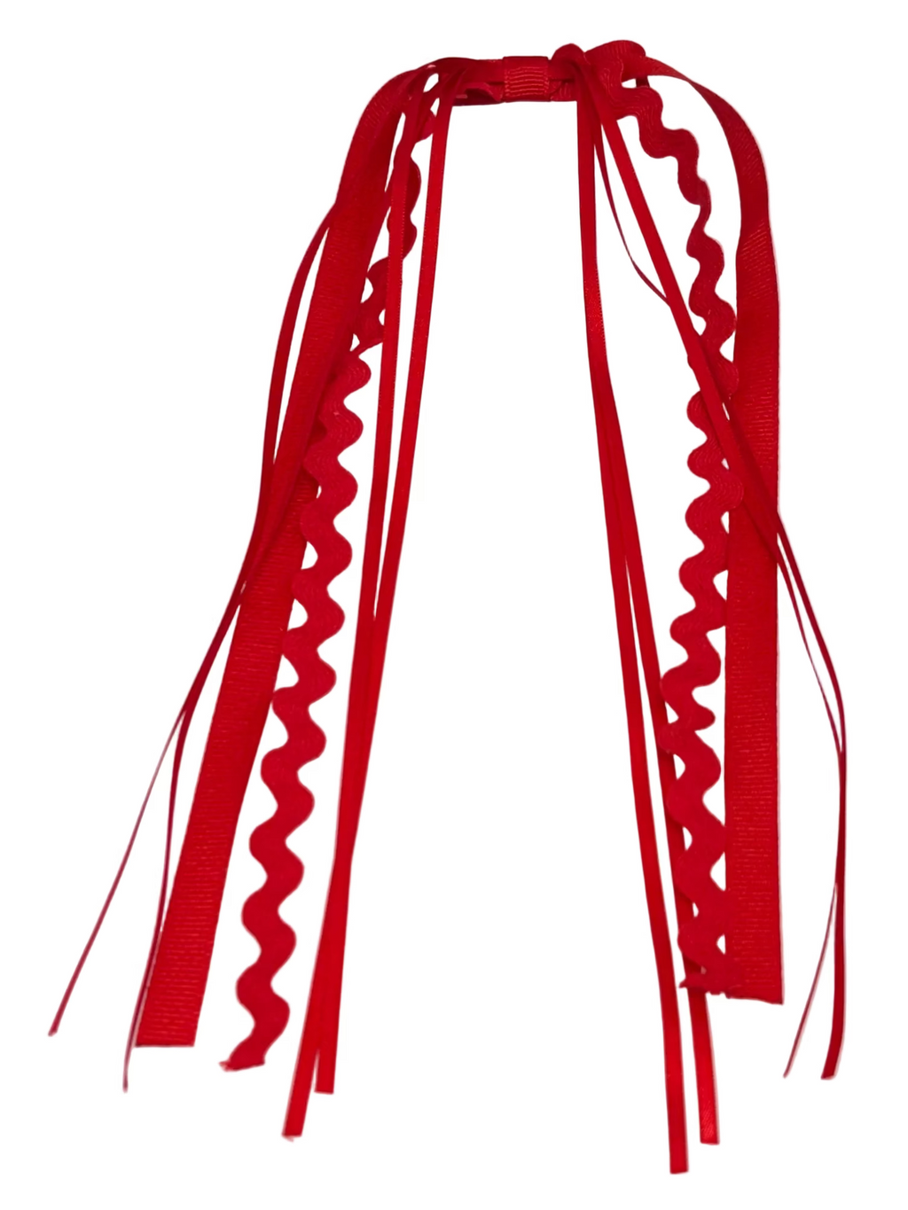 Red ribbon with wavy edges on a white background