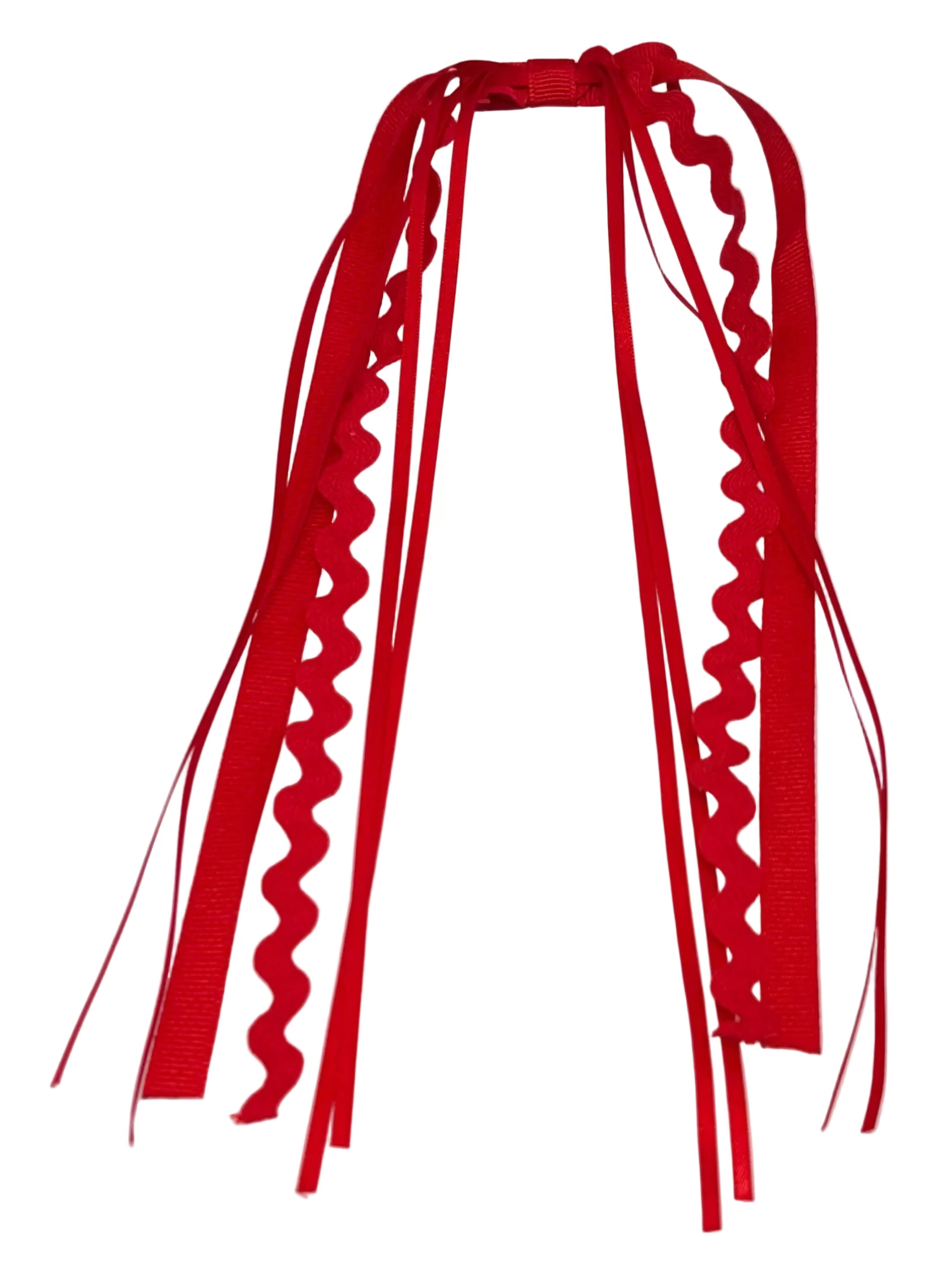 Red ribbon with wavy edges on a white background