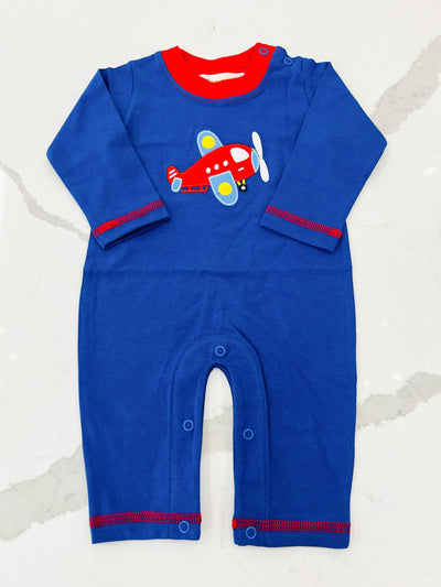Airplane Applique L/S Royal Romper