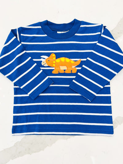 Triceratops Applique Royal Striped L/S Shirt