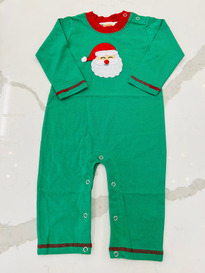 Santa Applique Green L/S Romper - Posh Tots Children's Boutique