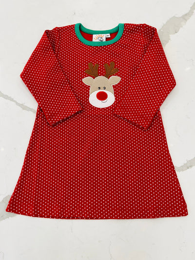 Happy Rudolph Applique Red Dress - Posh Tots Children's Boutique