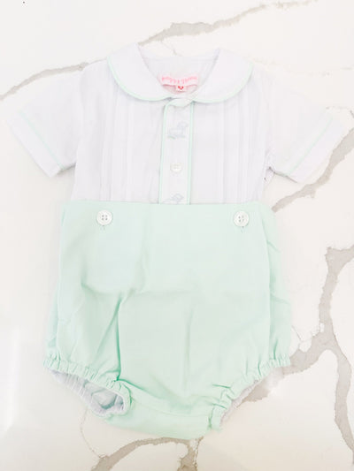 Elliot Button On Bloomer Set - White & Mint w/ Embroidered Lamb