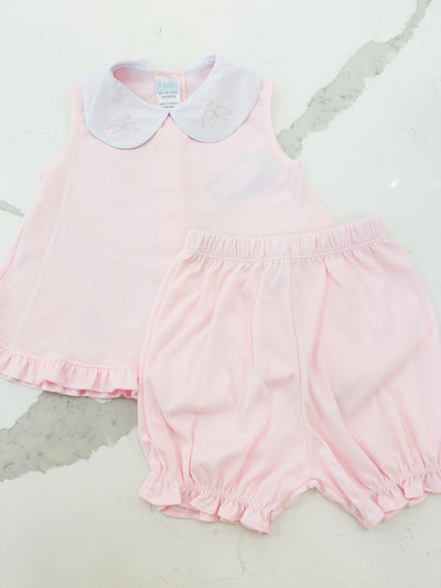 Pink Knit Bloomer Set with Embroidered Bows