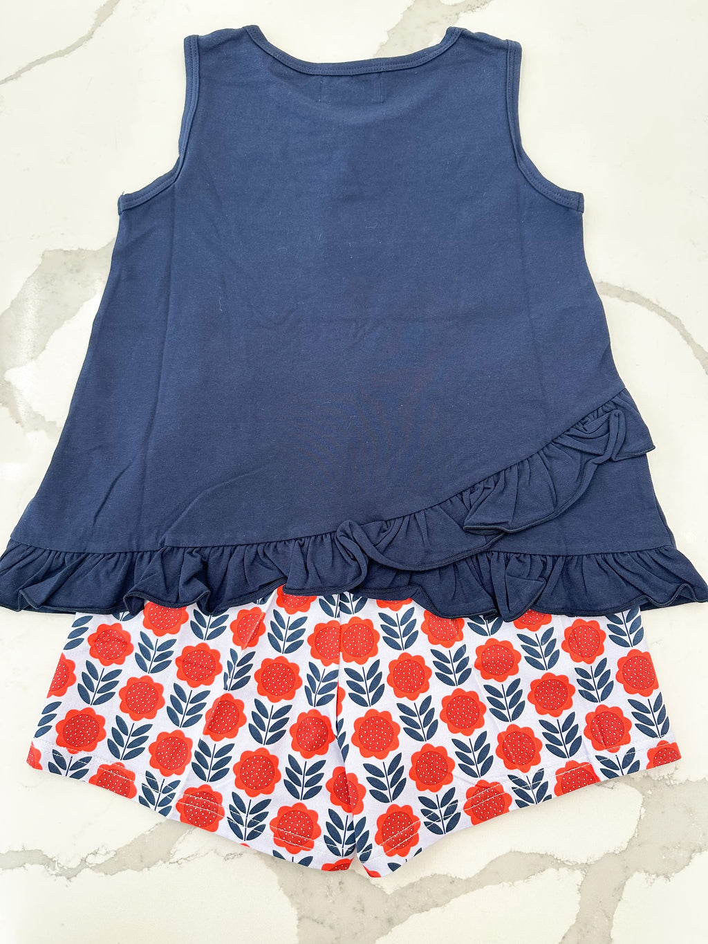 Navy Floral Ruffle Back Short Set