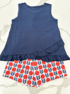 Navy Floral Ruffle Back Short Set