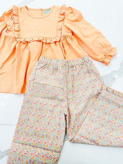 Peach Floral Ruffle Pant Set