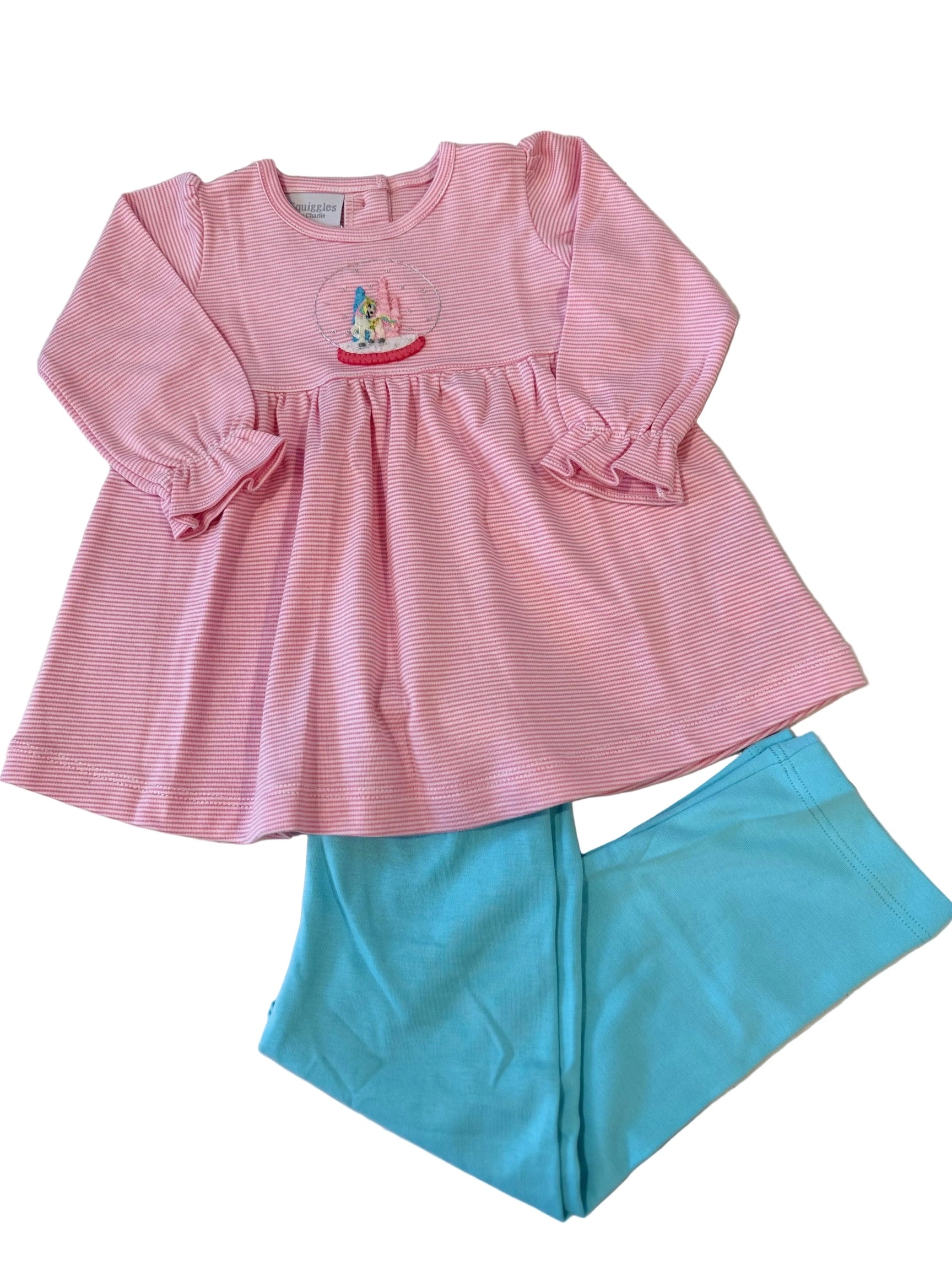 Pink Stripe Unicorn Snow Globe Leggings Set