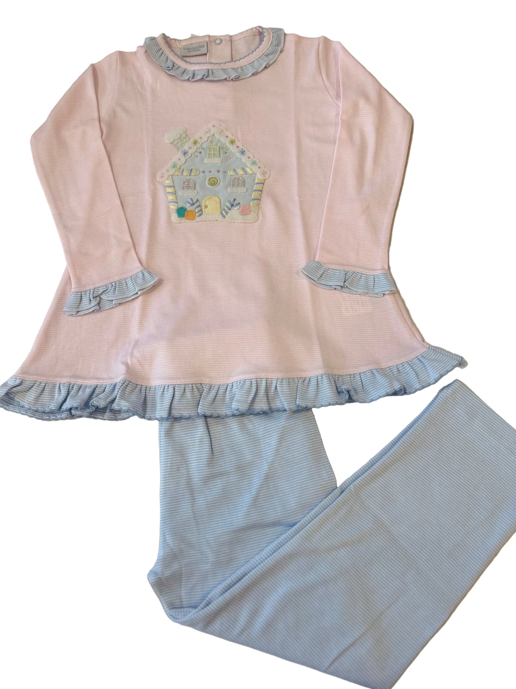 Pink Snowy House Applique Leggings Set