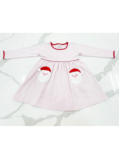 Sherpa Santa Pink Stripe Popover Dress - Posh Tots Children's Boutique