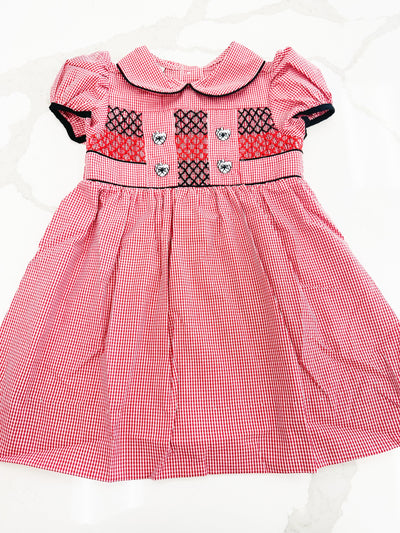 Bulldog Smocked Red Gingham Dress