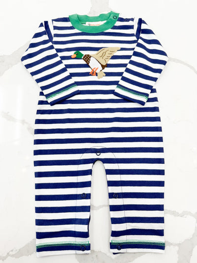 Flying Mallard Applique L/S Striped Romper