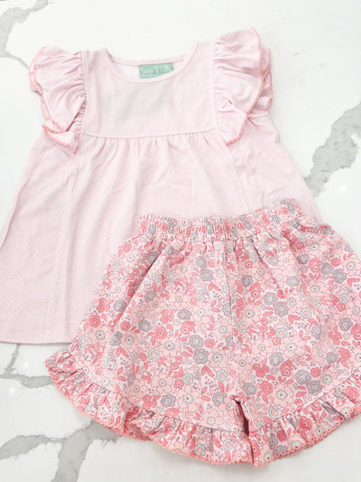 Pink Floral Ruffle Top & Shorts