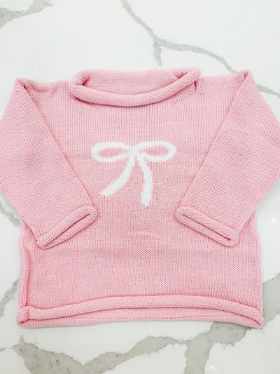 White Bow Roll Neck Sweater