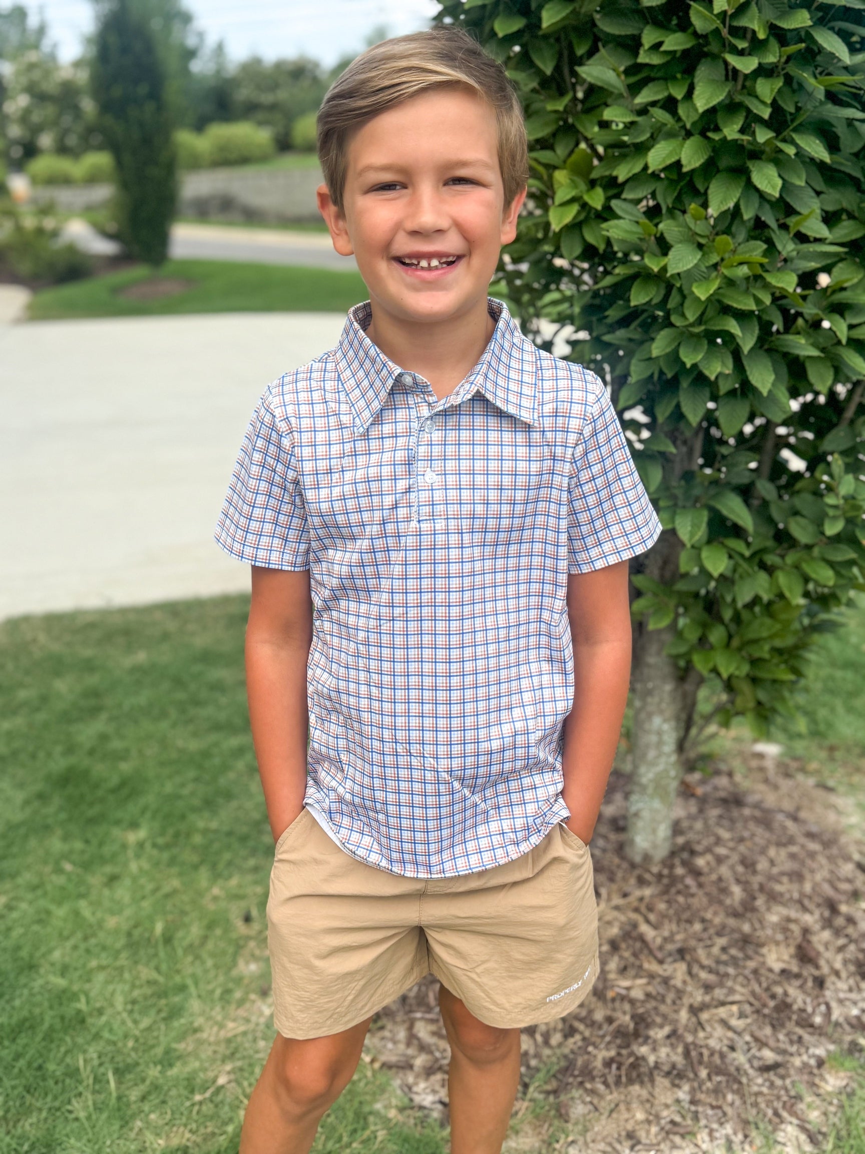 Brazos Plaid Polo Short Sleeve Shirt