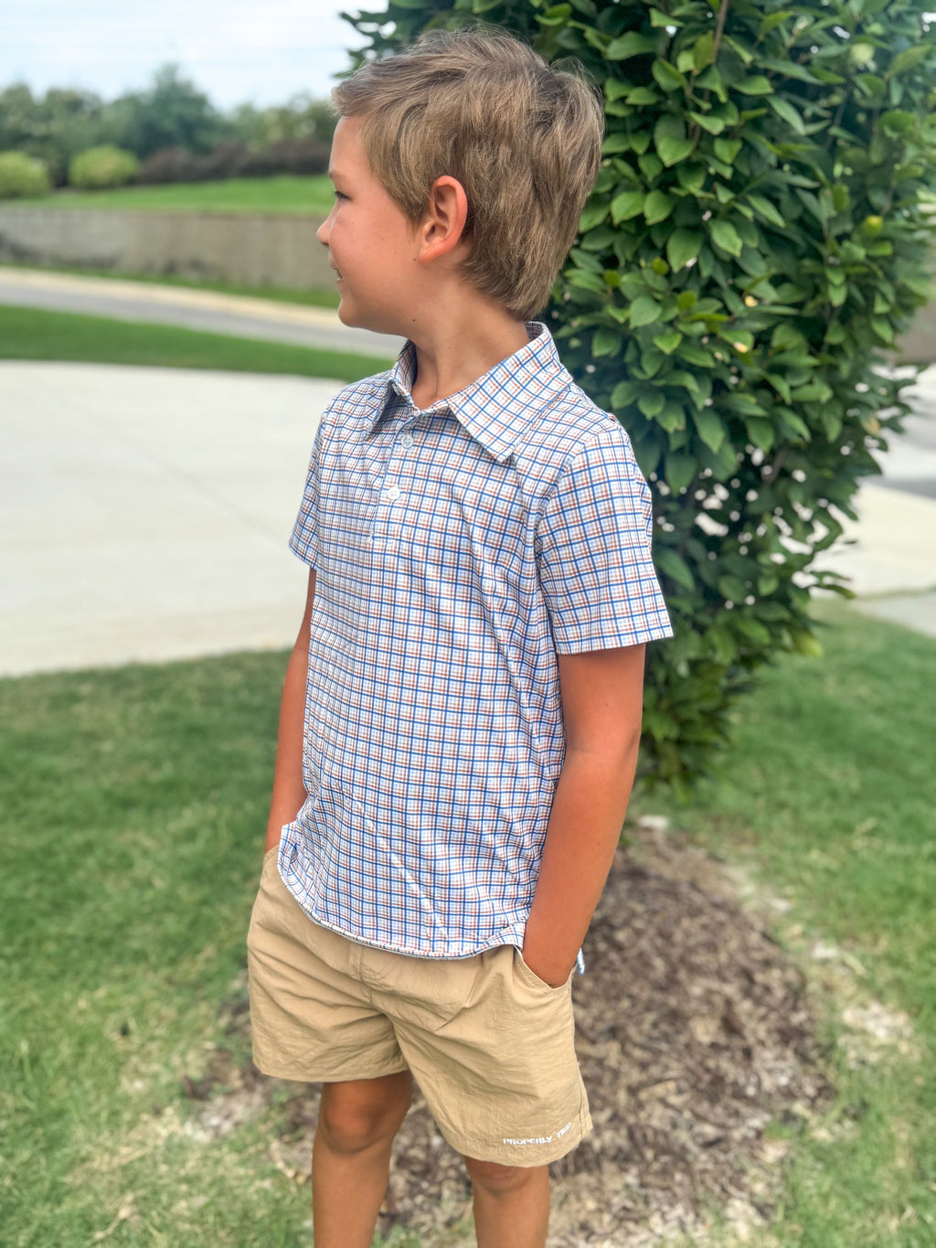 Brazos Plaid Polo Short Sleeve Shirt