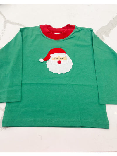 Santa Applique Green L/S Shirt - Posh Tots Children's Boutique