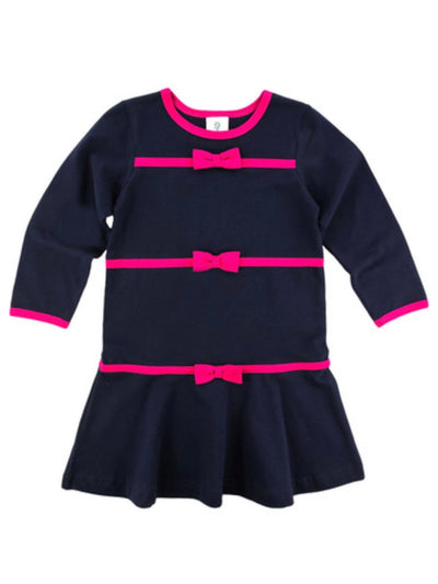 Navy Knit Dress with Bows