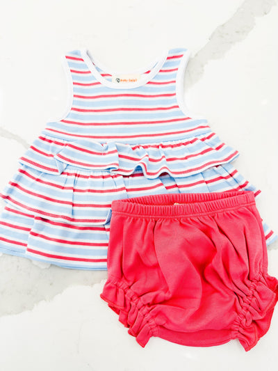 Blue/Salmon Striped Bloomer Set