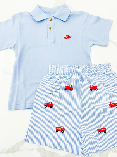 Fire Hat & Trucks Short Set