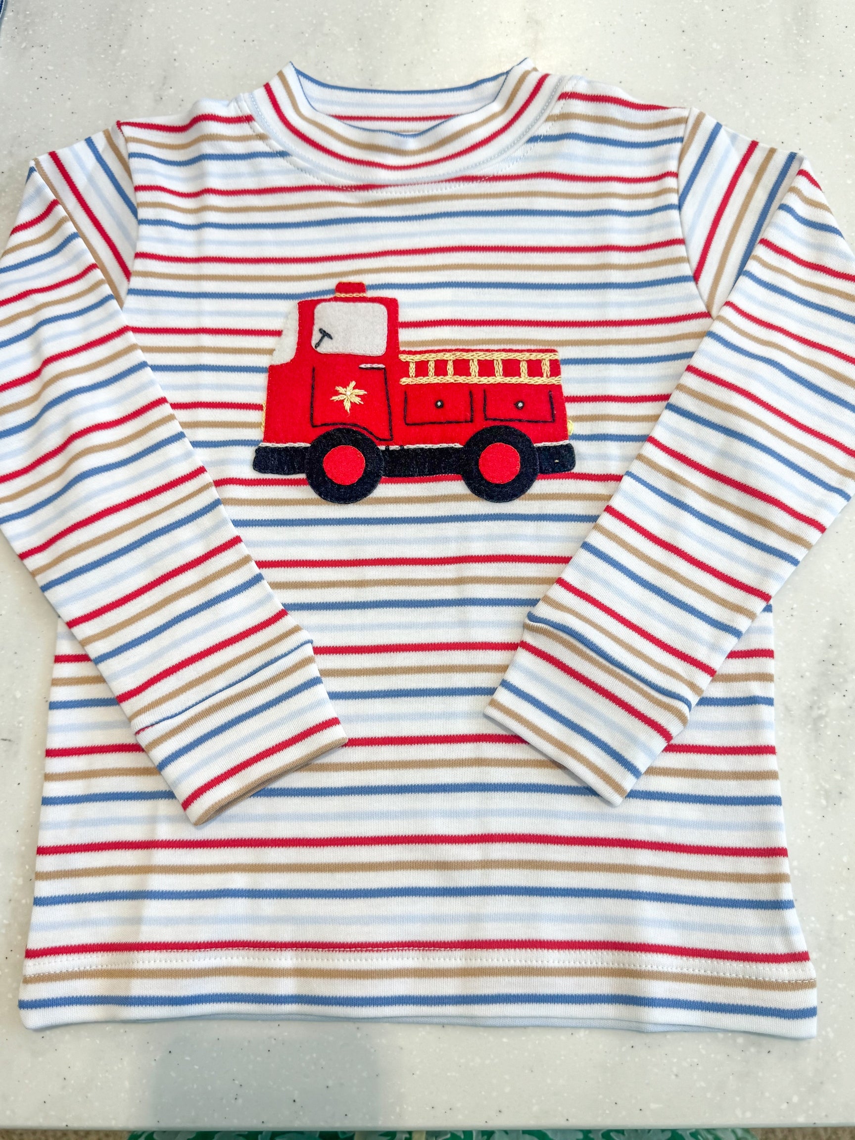 Firetruck Applique Striped Tee
