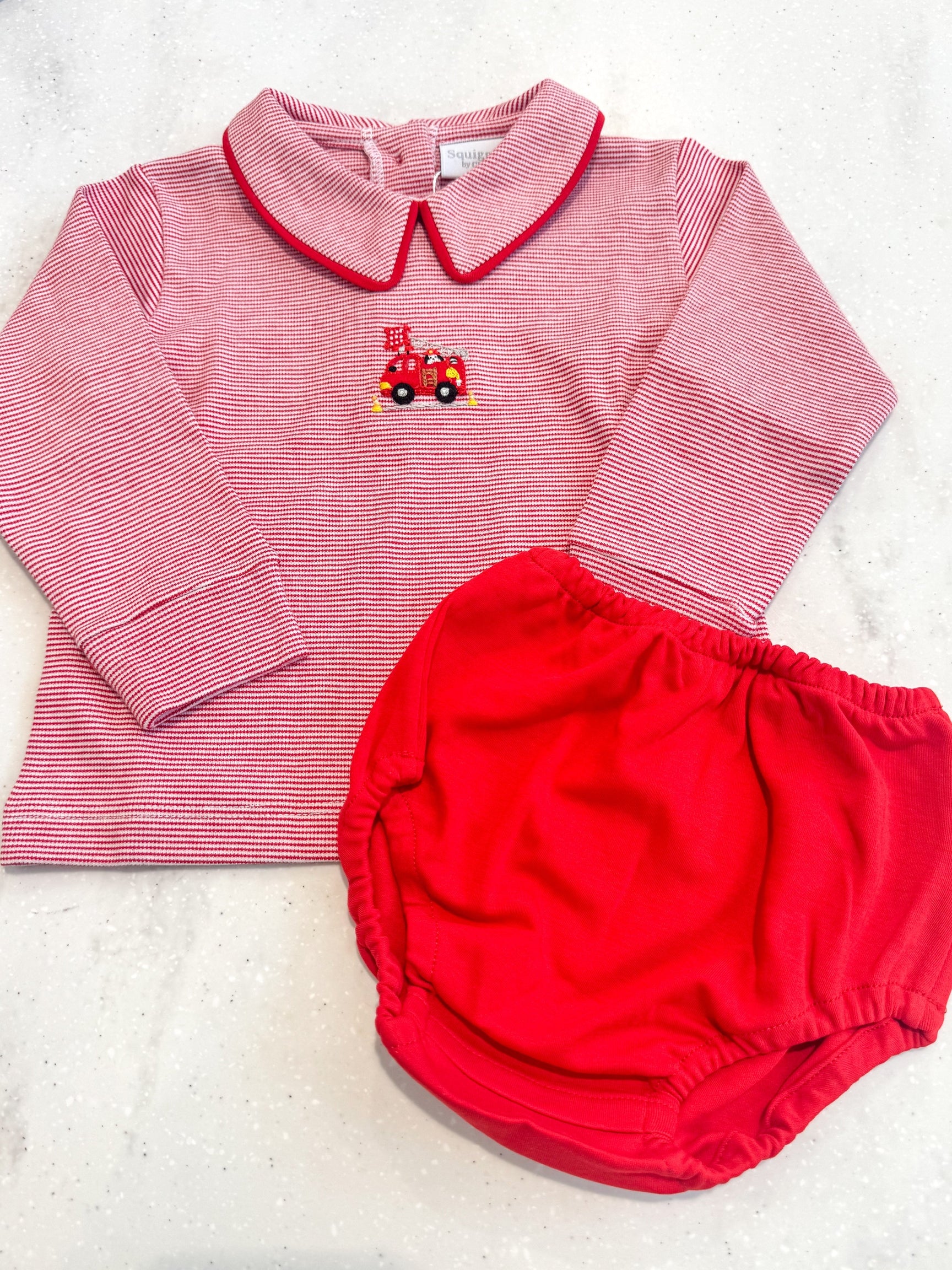 Mini Firetruck Collared Diaper Set