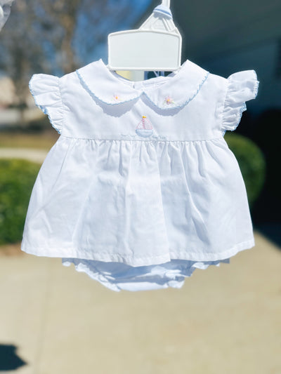 Sailboat Embroidered Girl Diaper Set