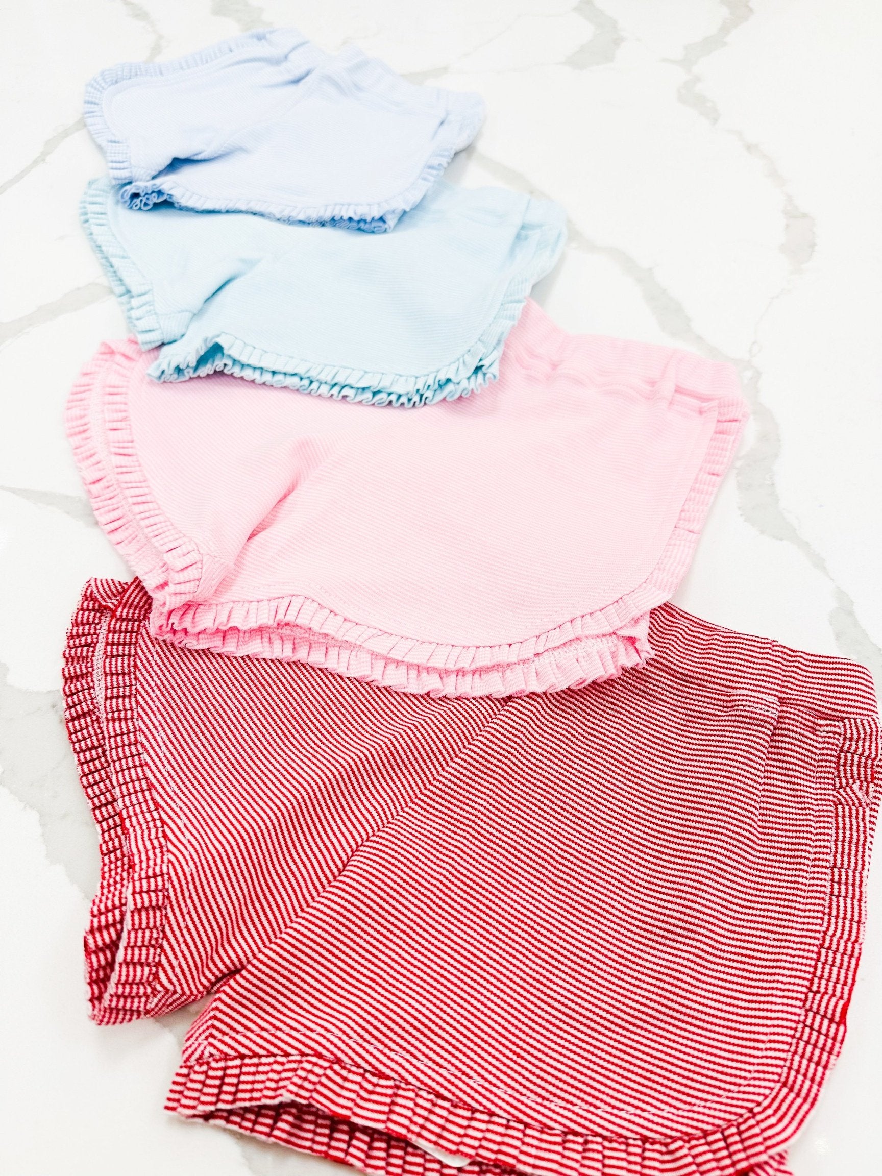 Sara Mini Striped Ruffle Knit Shorts