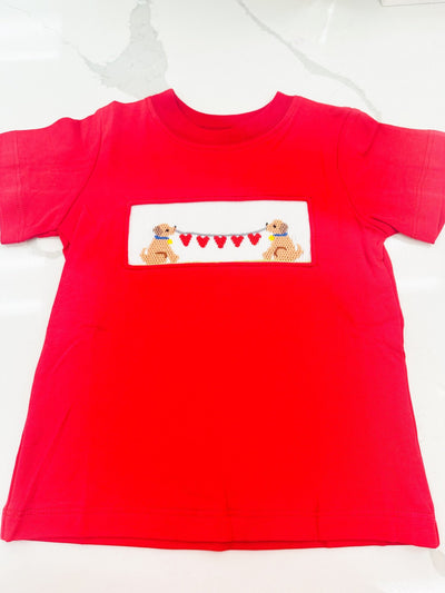 Red Abel Valentine's Puppy Smocked Shirt