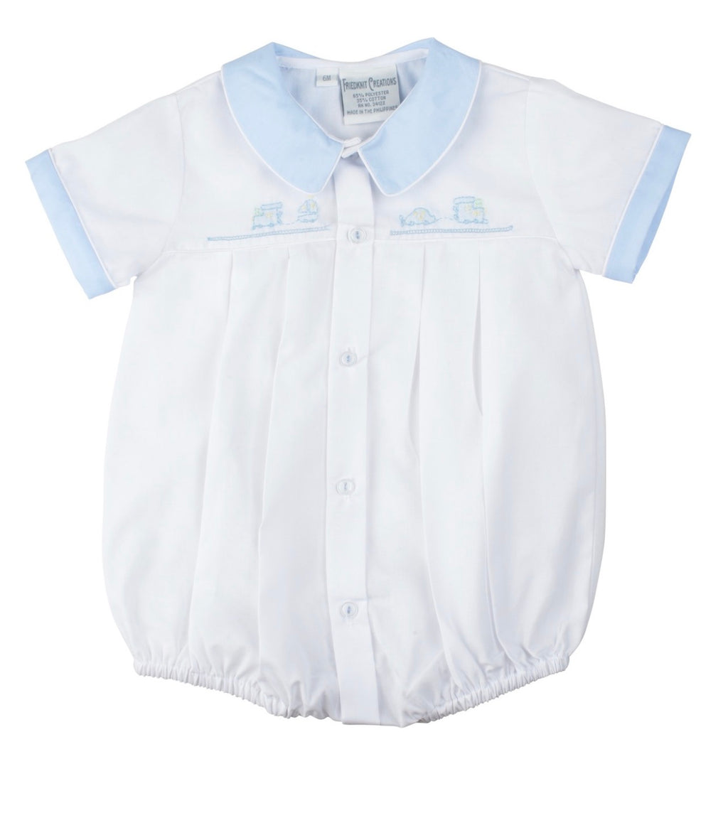 Preemie Embroidered Train Creeper