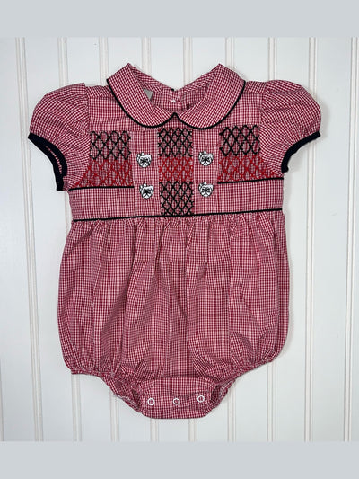 Bulldog Smocked Red Gingham Bubble