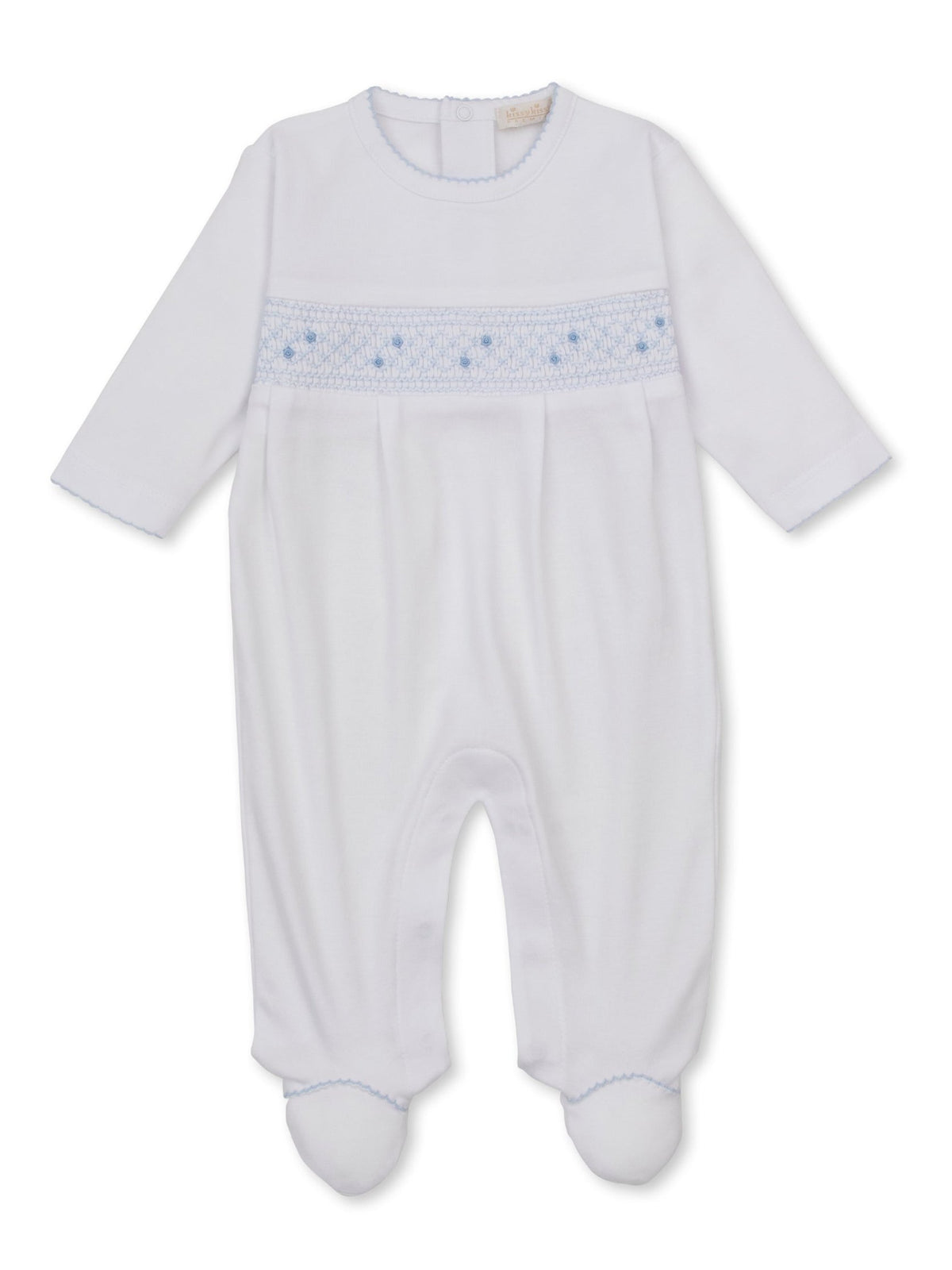 White/Lt Blue Charmed Smocked Footie