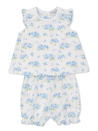 Heavenly Hydrangeas Blue Woven Sunsuit Set